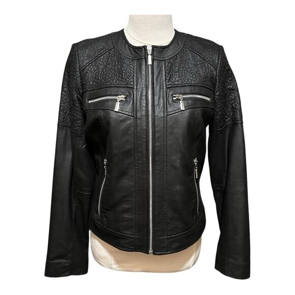 Bernardo Jackets & Blazers - Women's Bernardo Black 100% Leather Jacket with Zippers Embroidered NWT Small